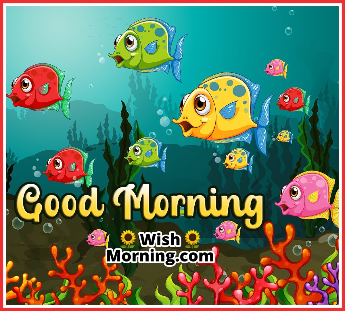 Many Exotic Fishes Cartoon Character In The Underwater Scene Wit
