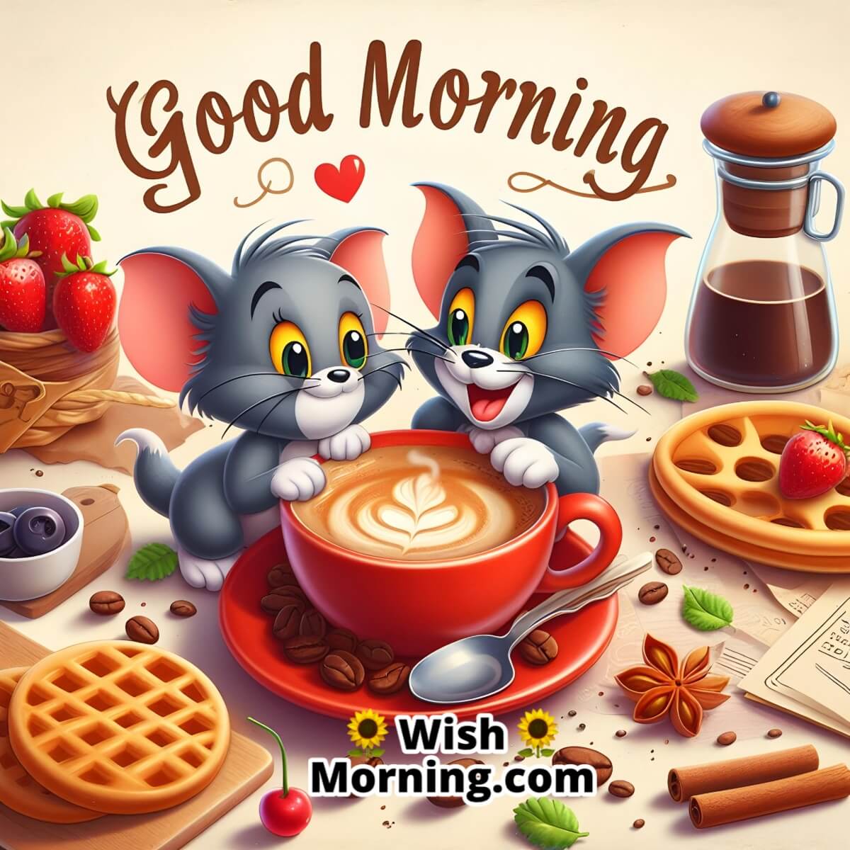 Good Morning Tom And Jerry Coffee Image