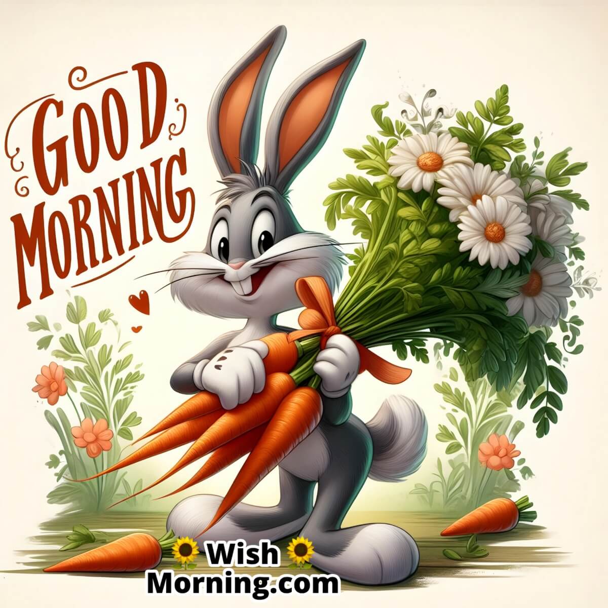 Good Morning Bugs Bunny With Bouquet Of Carrots