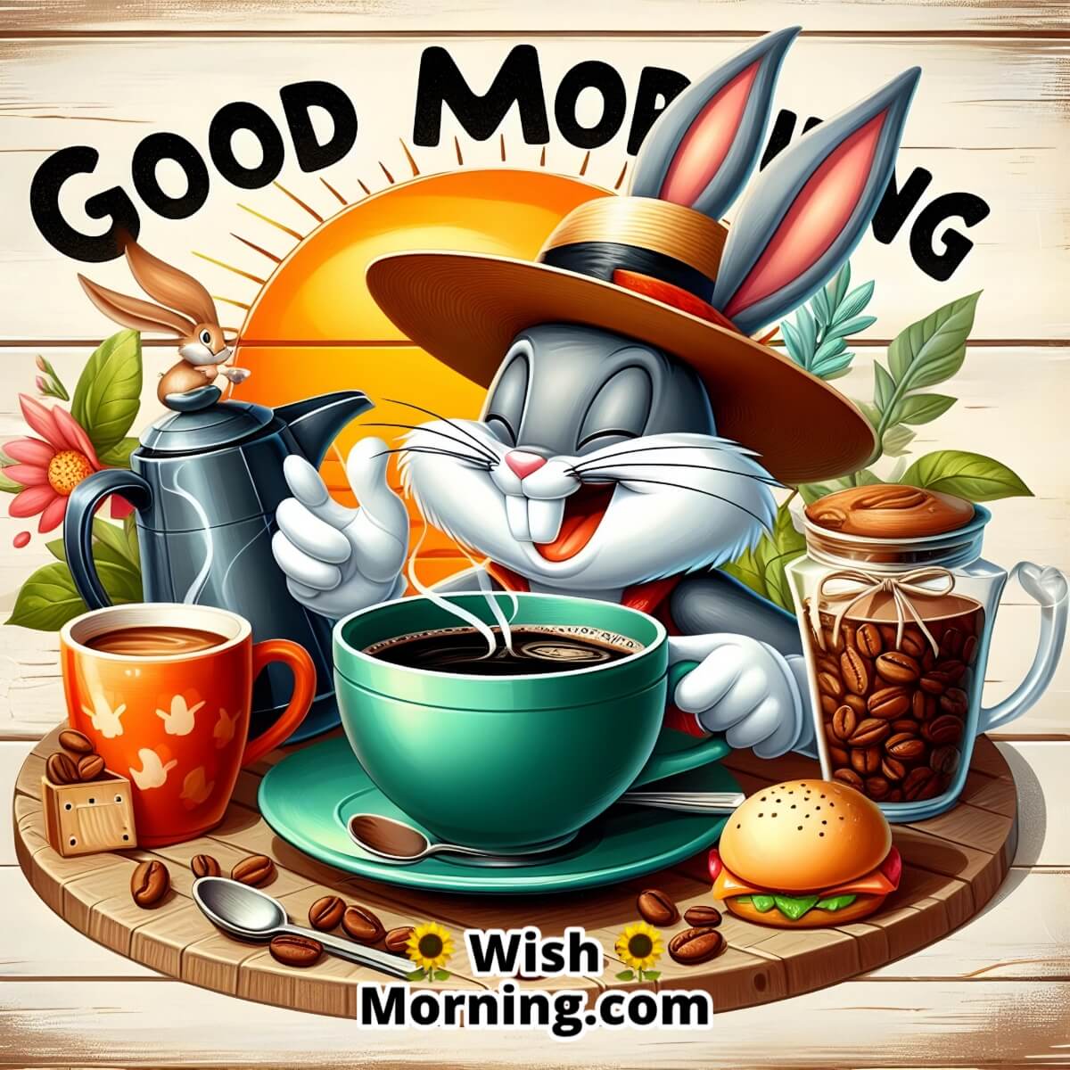 Good Morning Bugs Bunny With Tea Coffee