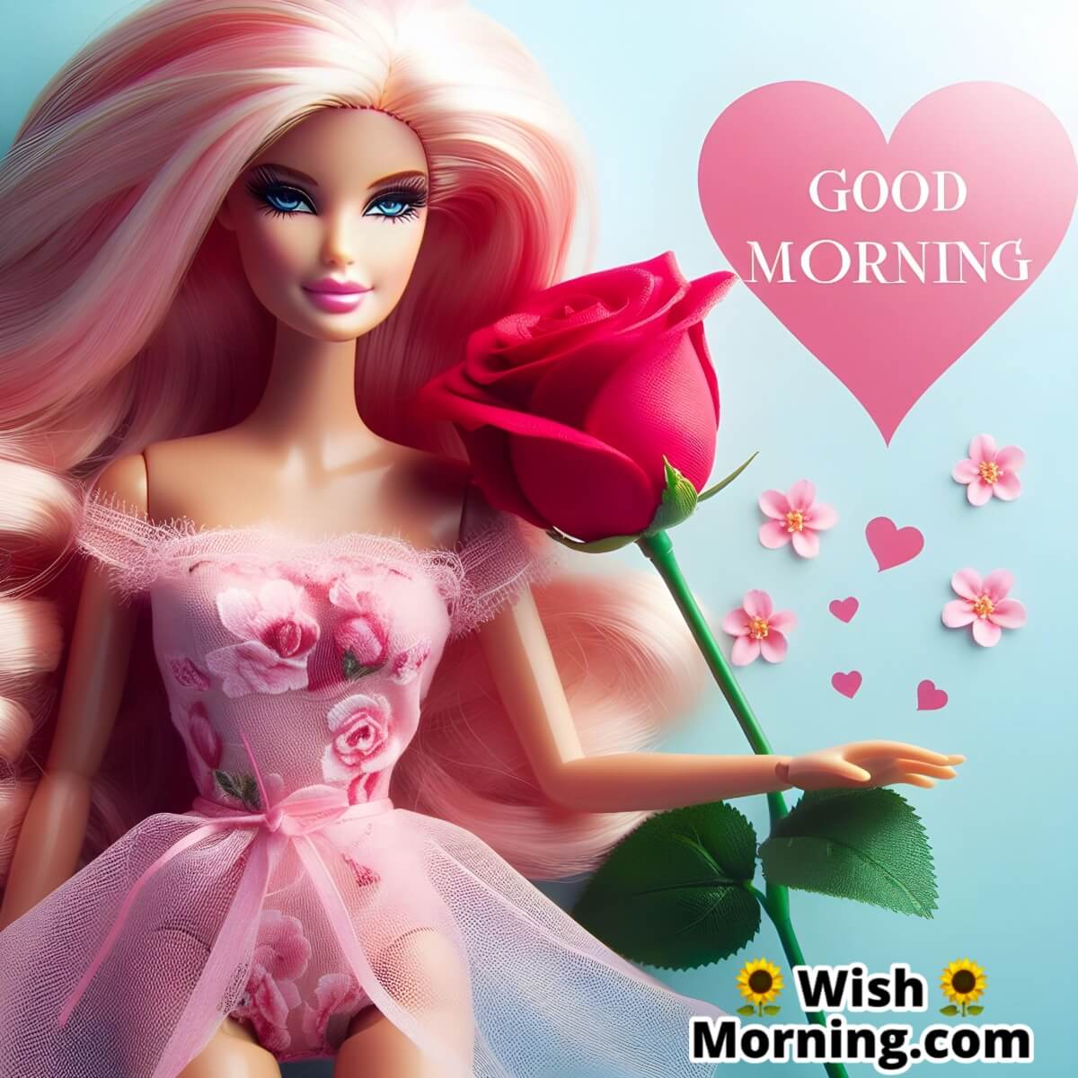 Good Morning Barbie With Rose Flower