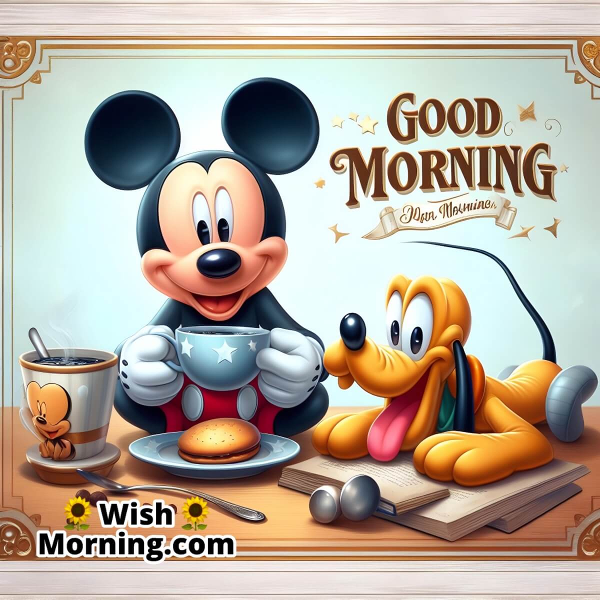 Good Morning Mickey And Pluto Coffee Time