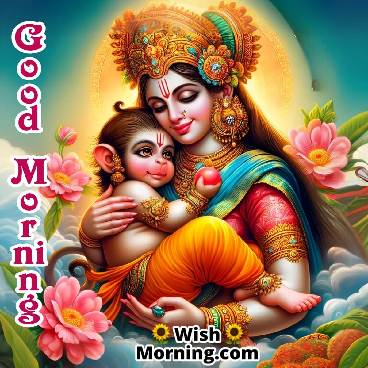 Motherly Love At Dawn With Baby Hanuman