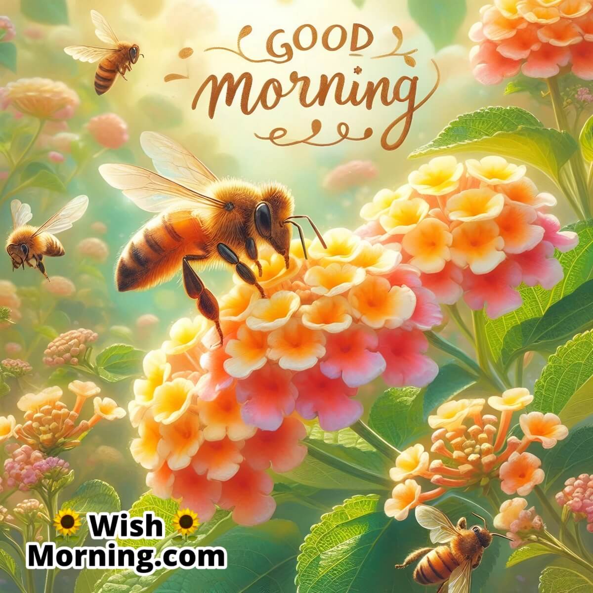 Good Morning Honey Bee On Lantana