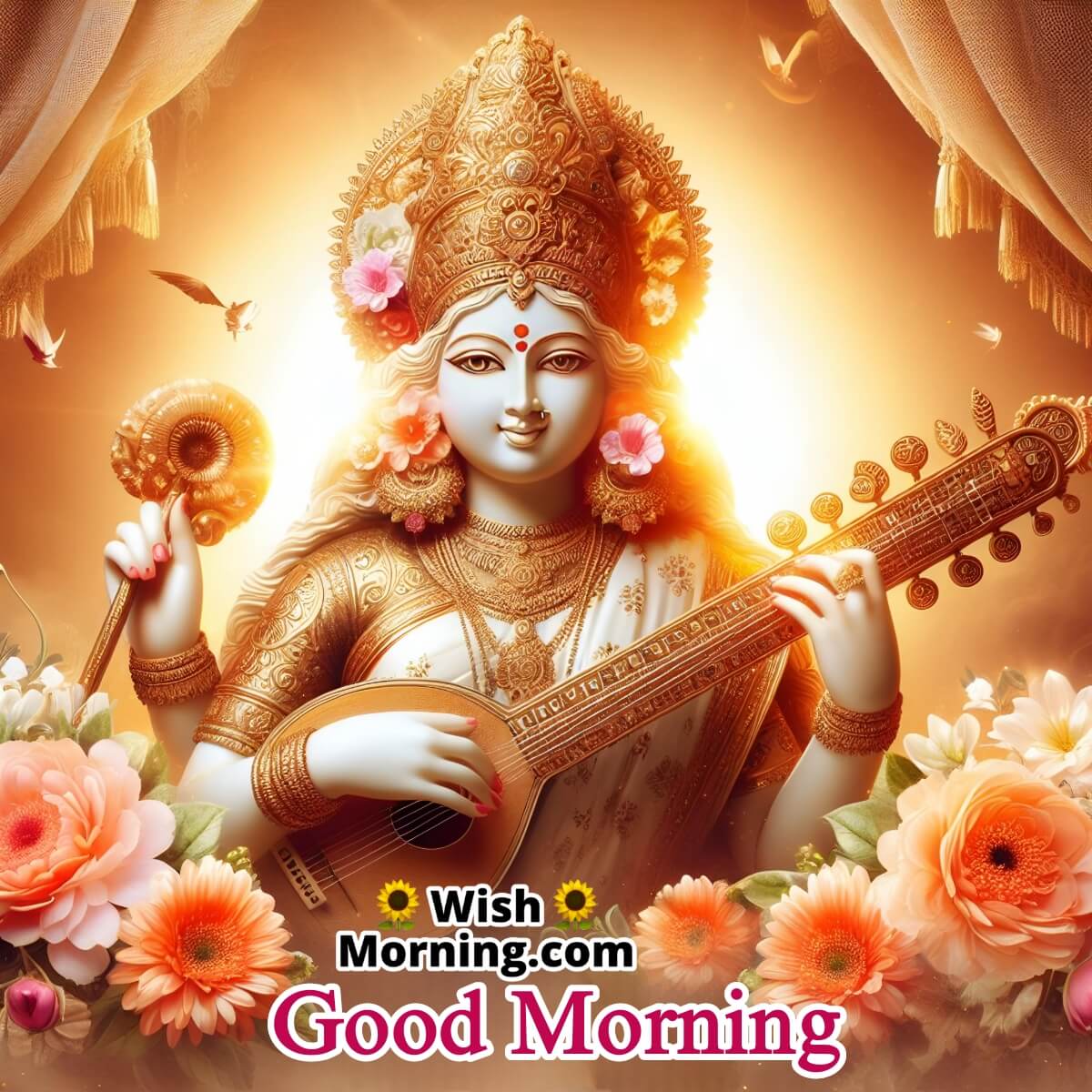 Radiant Sunrise With Saraswati Devi