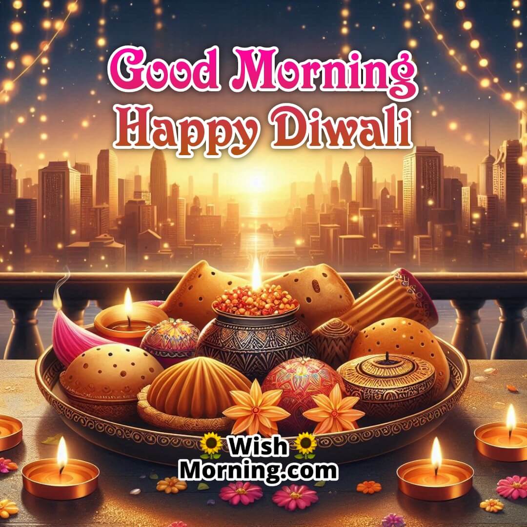 Good Morning Happy Diwali Thali On Balcony