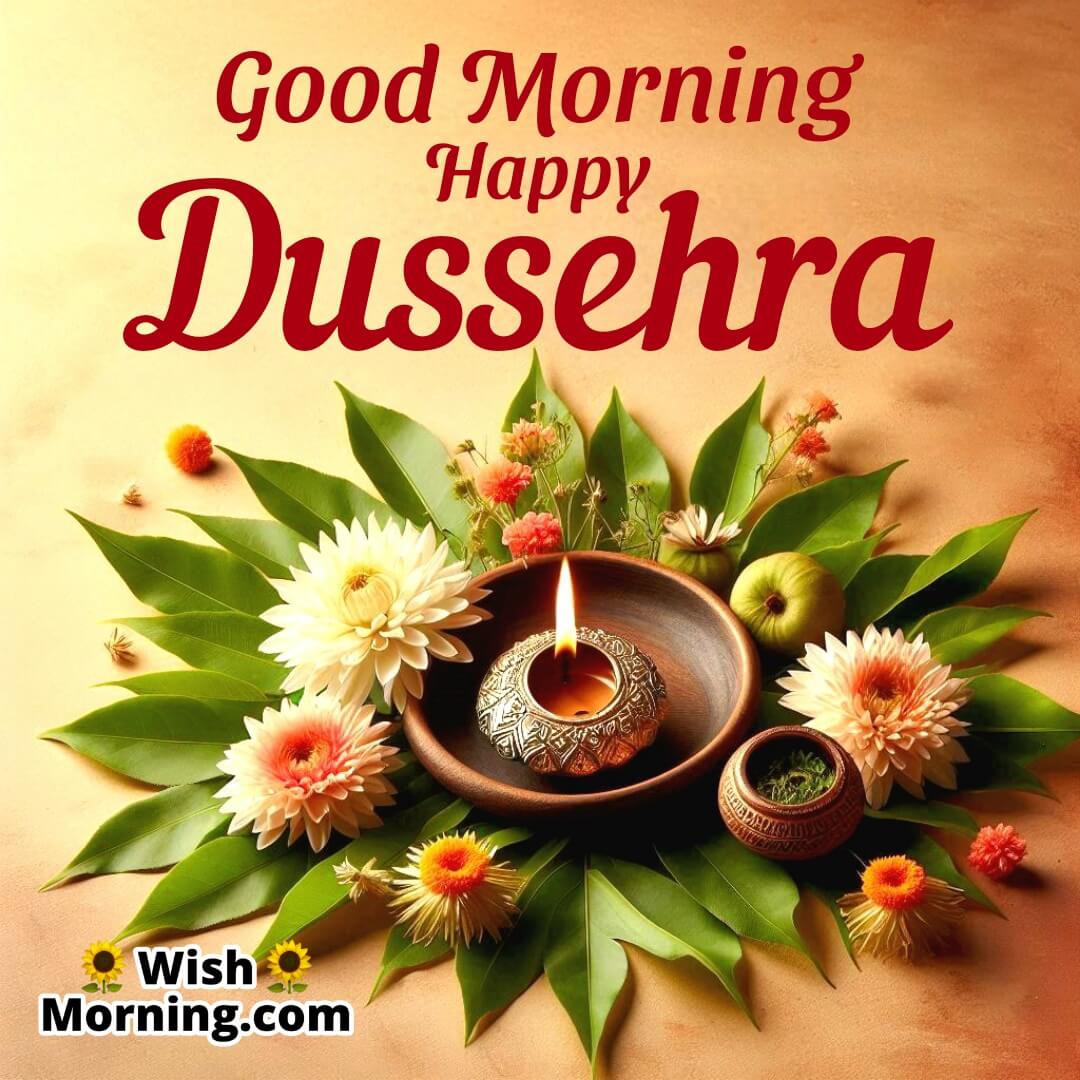 Good Morning Happy Dussehra Shami Leaves Image