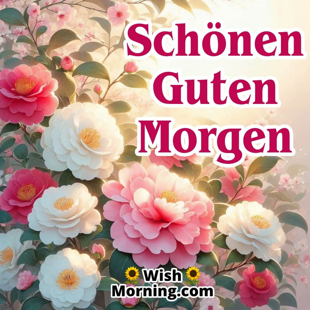 Schönen Guten Morgen text on cheerful flowers background
