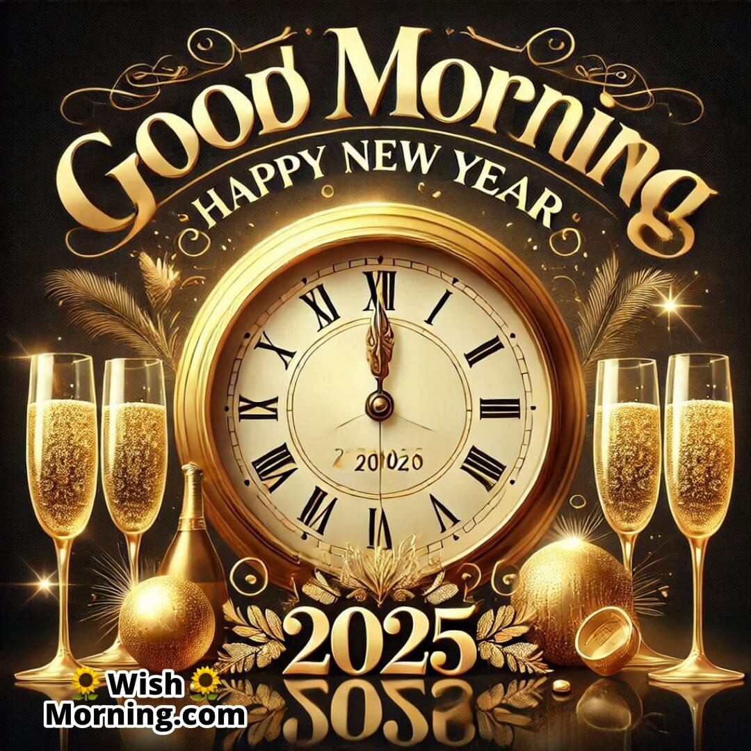 Golden Clock Good Morning New Year 2025 Pic