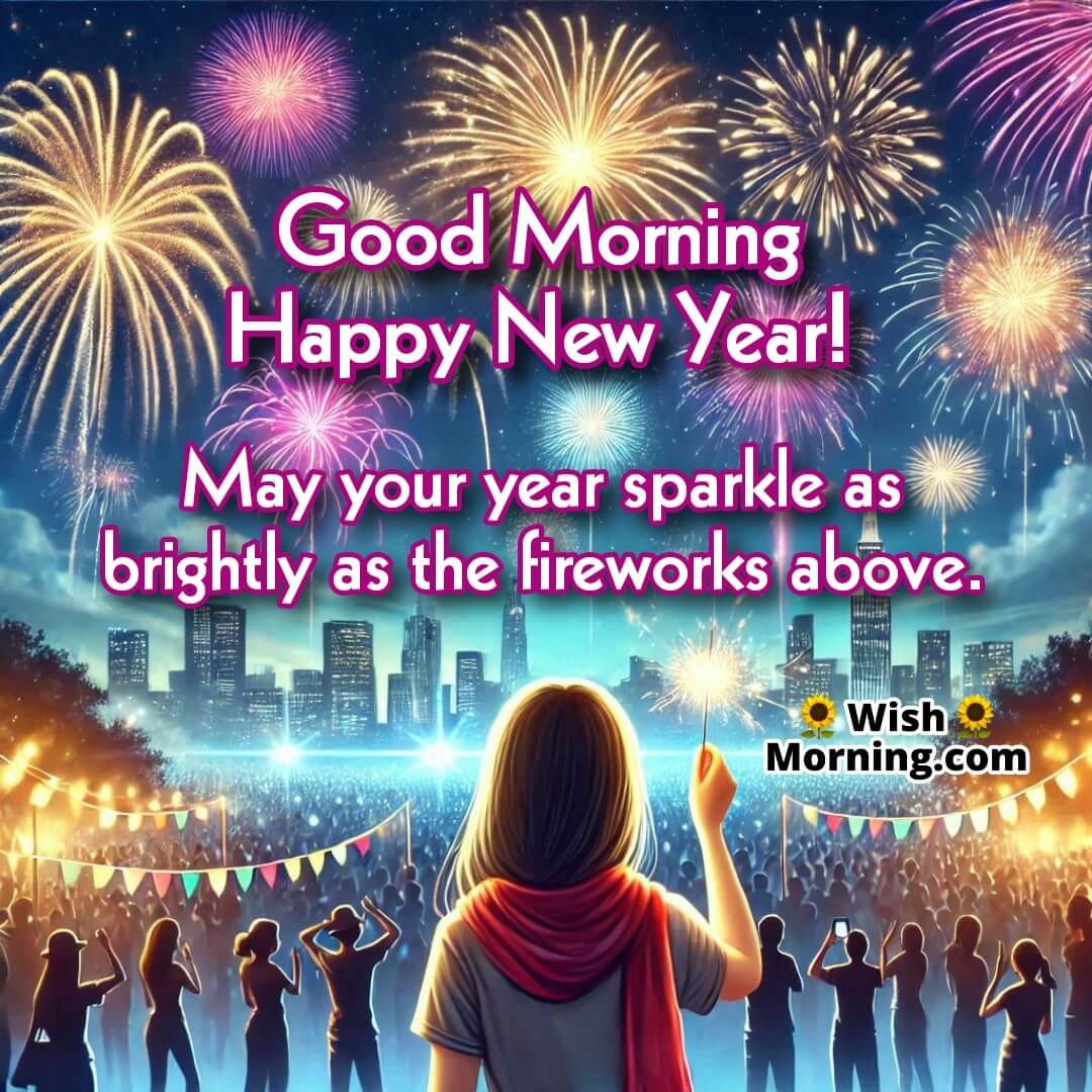 Fireworks display lighting up the night sky for New Years Day, perfect for morning wishes.