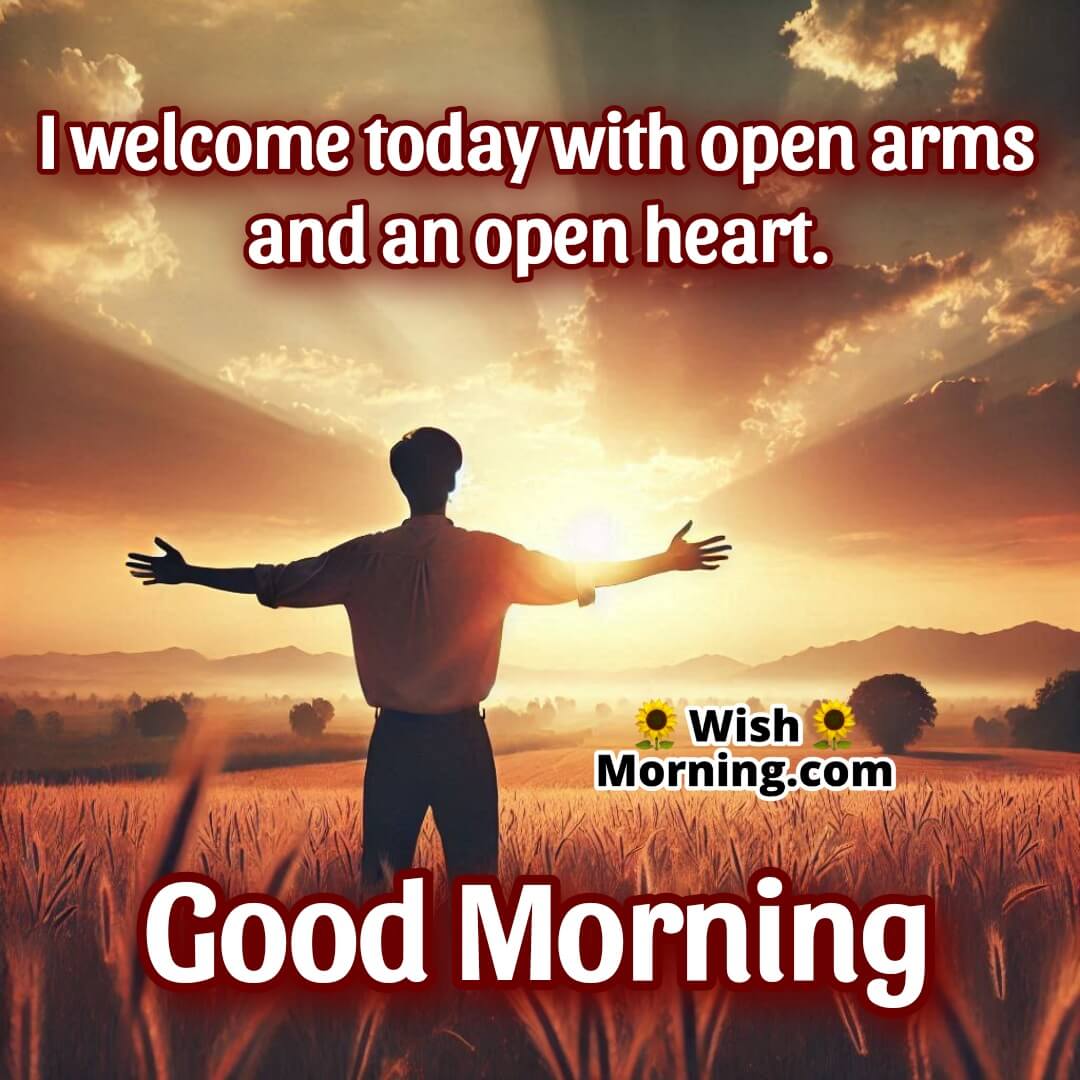 Person in open field embracing sunrise, symbolizing openness and positivity.
