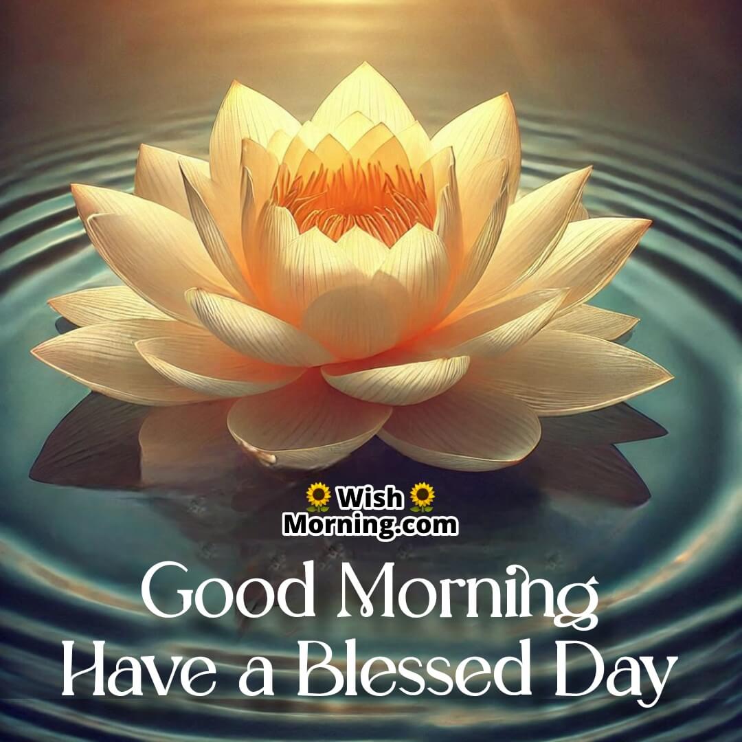 A glowing lotus with golden light, symbolizing serenity and blessings for the day.