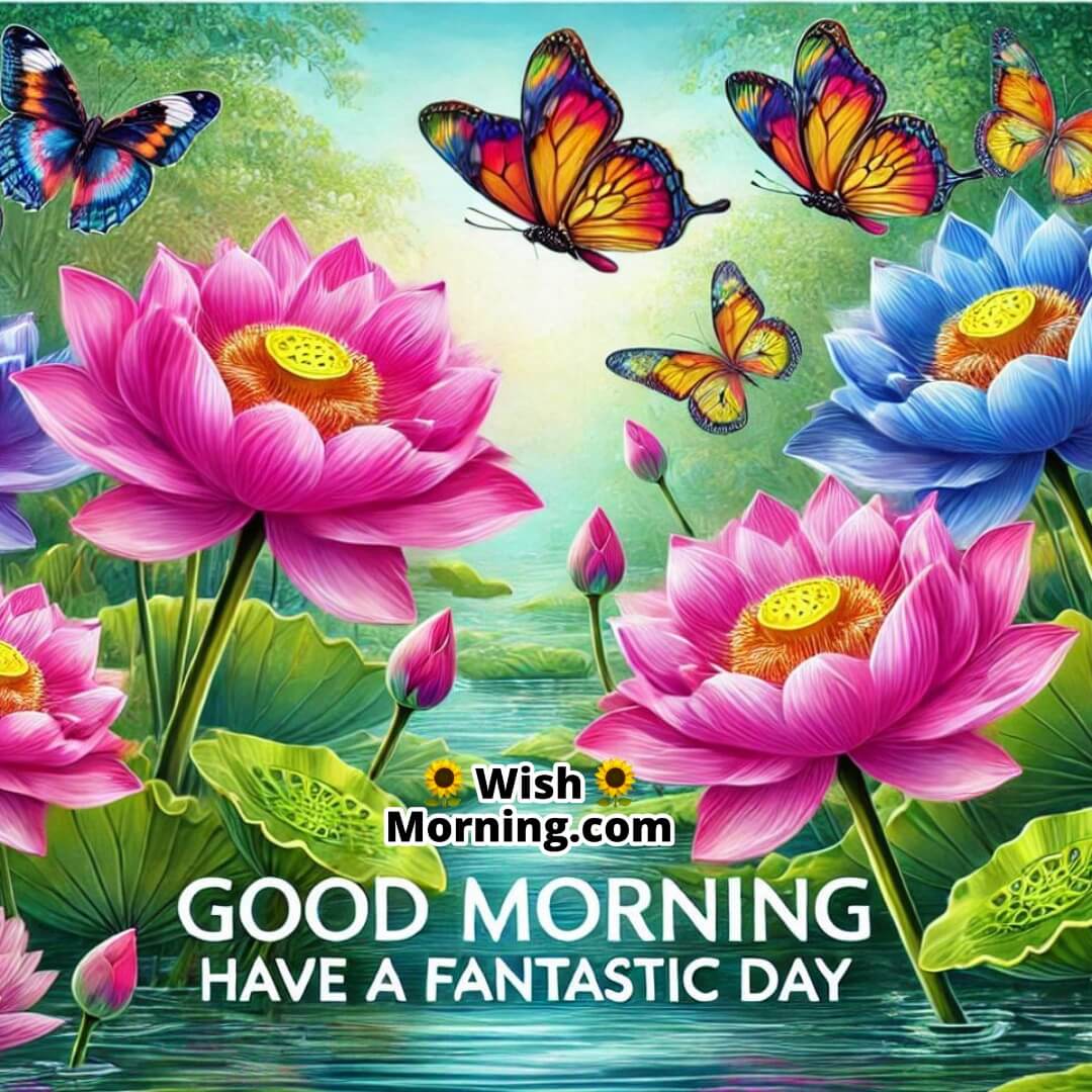 A colorful lotus pond with butterflies, inspiring a fantastic start to the day.