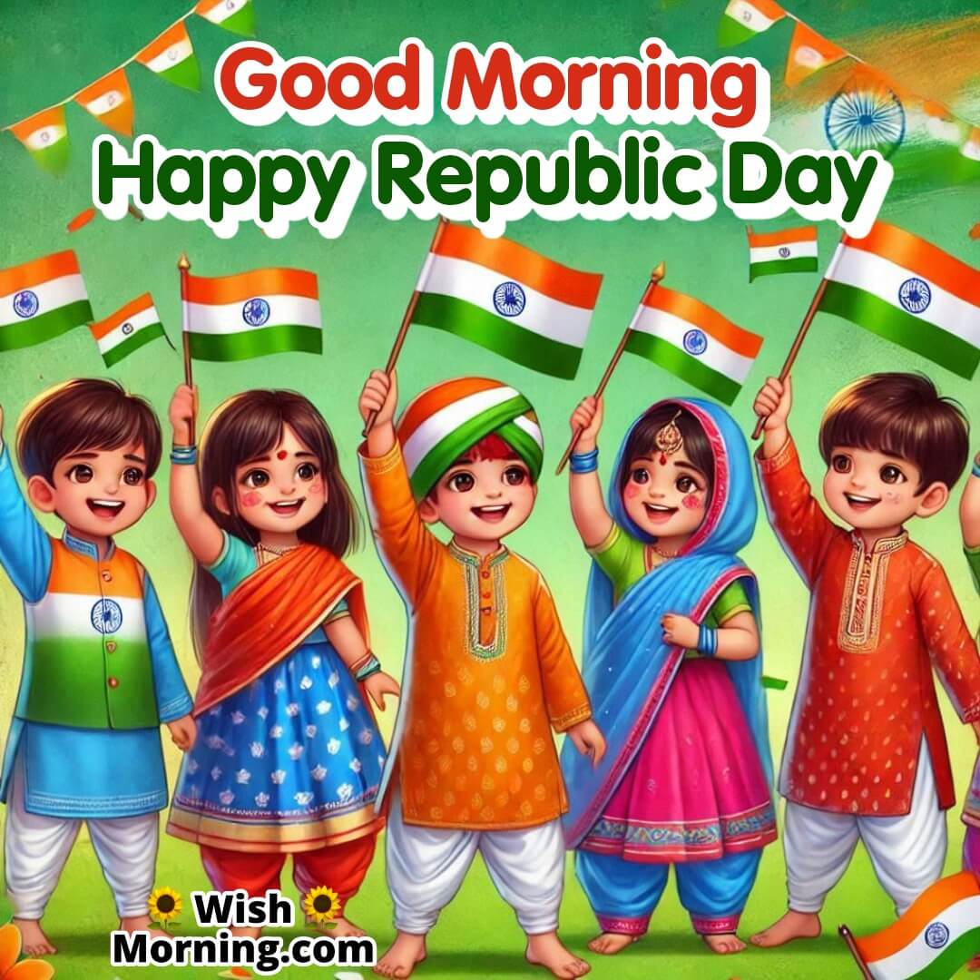 Good Morning Children With Indian Flag