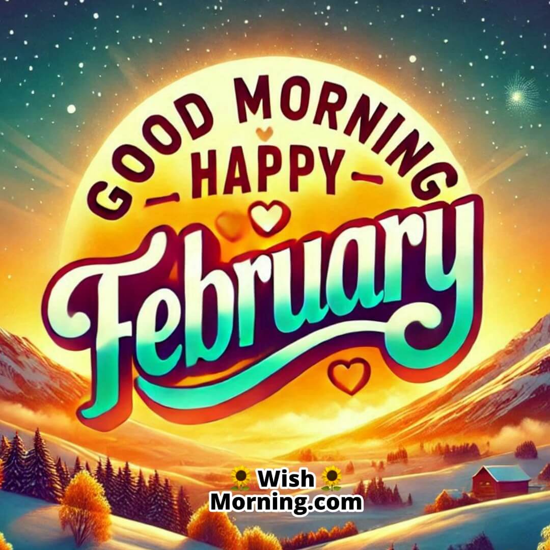 Good Morning Happy February Sunrise Snowy Hill
