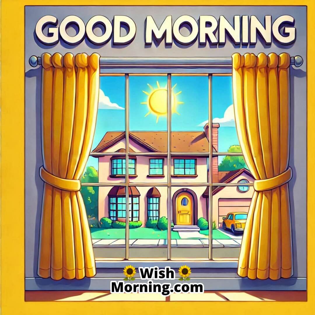 Springfield morning with sunlight streaming through the Simpson household, peaceful Good Morning scene.