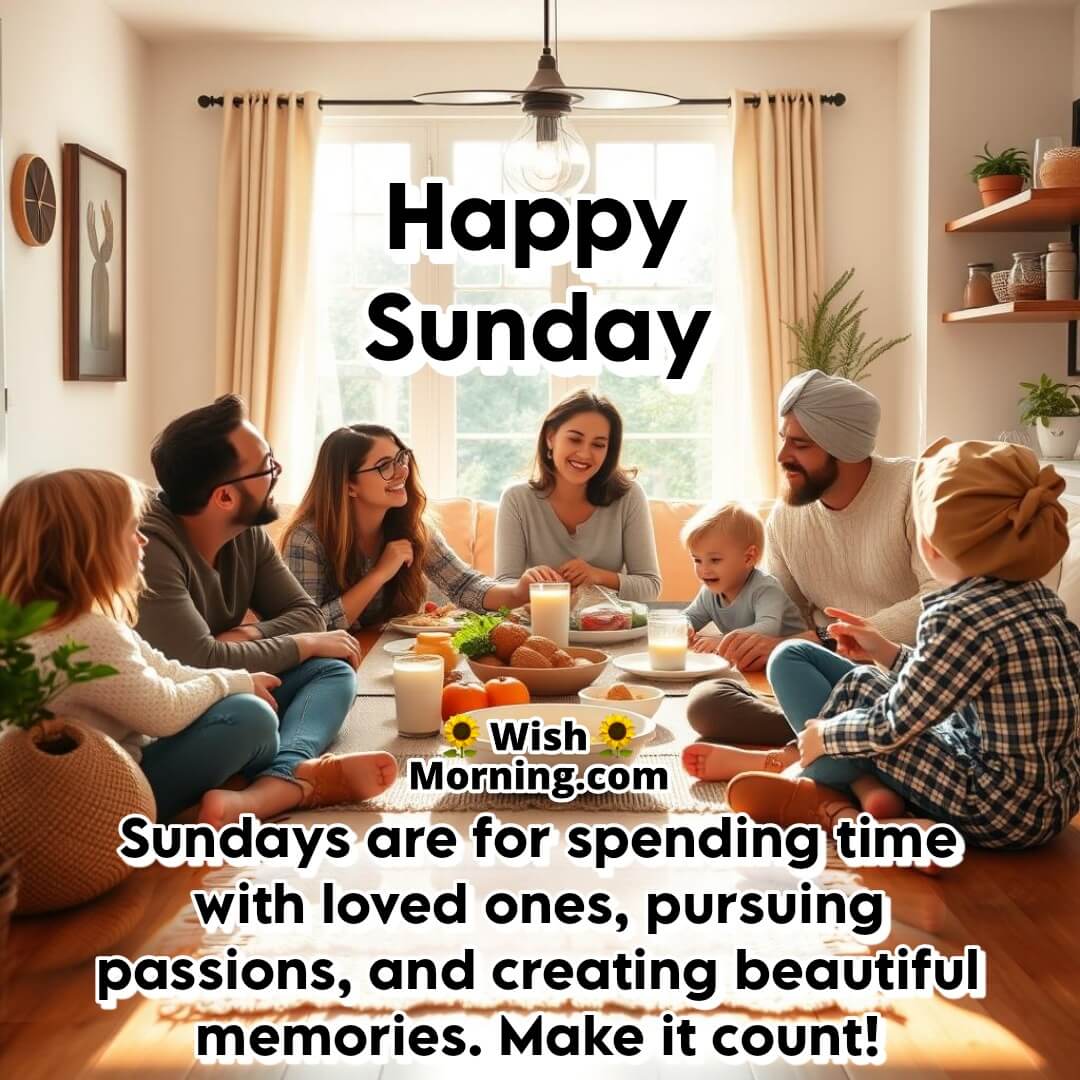 A joyful Sunday family gathering in a warm and cozy home, symbolizing love, happiness, and quality time.