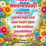Bright Wednesday image with colorful flowers and a sunny sky, symbolizing positivity and possibilities.