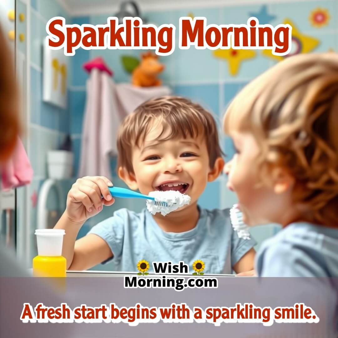 A cheerful child brushing their teeth, symbolizing a fresh and healthy morning start.