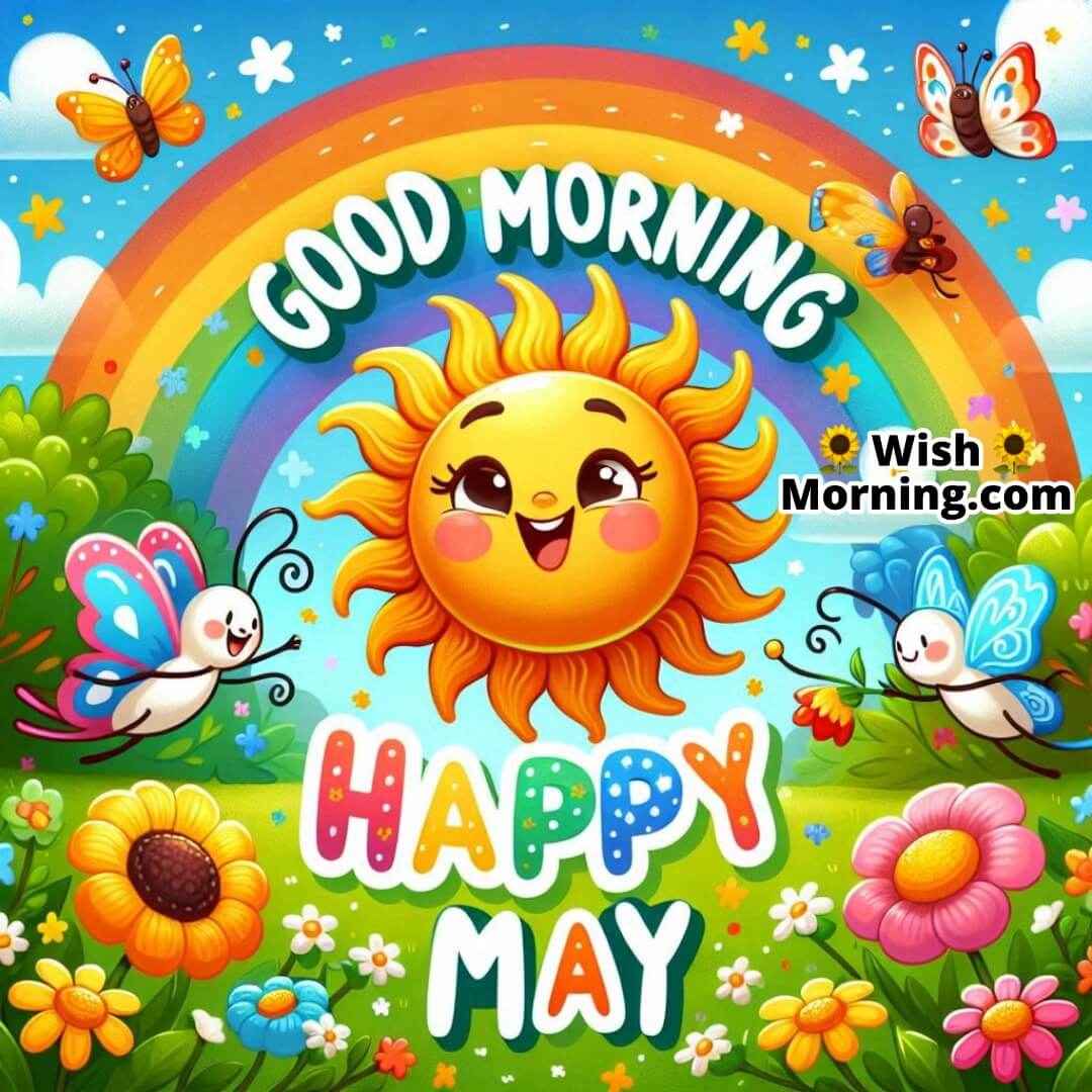 Joyful animated scene bringing in a fun May morning greeting.