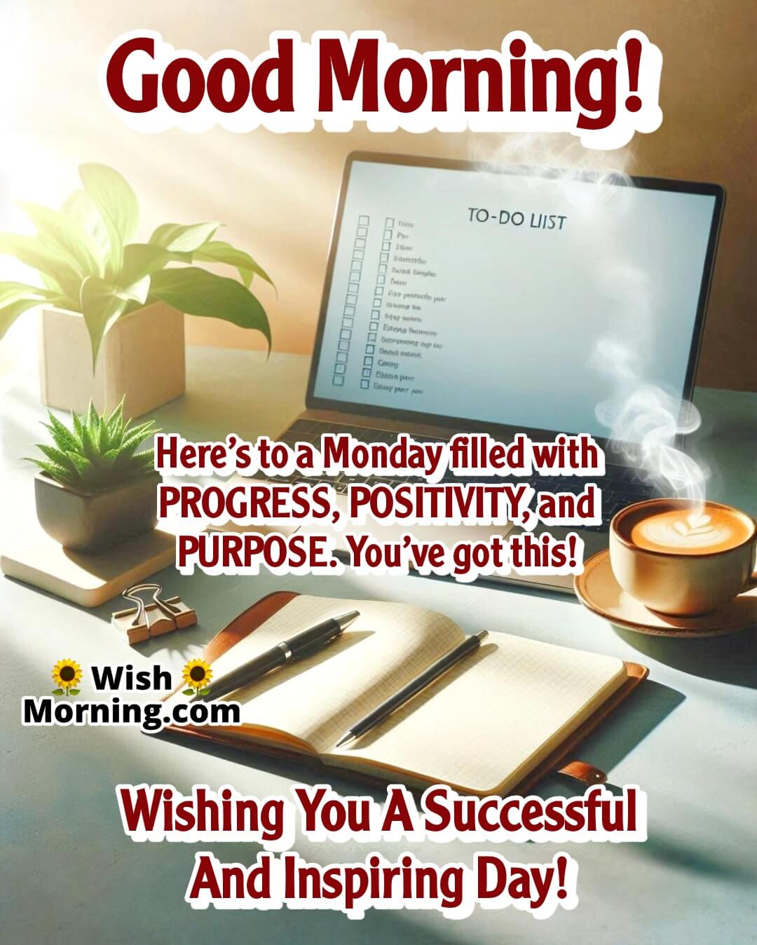 A fresh morning workspace symbolizing motivation, positivity, and a purposeful Monday.