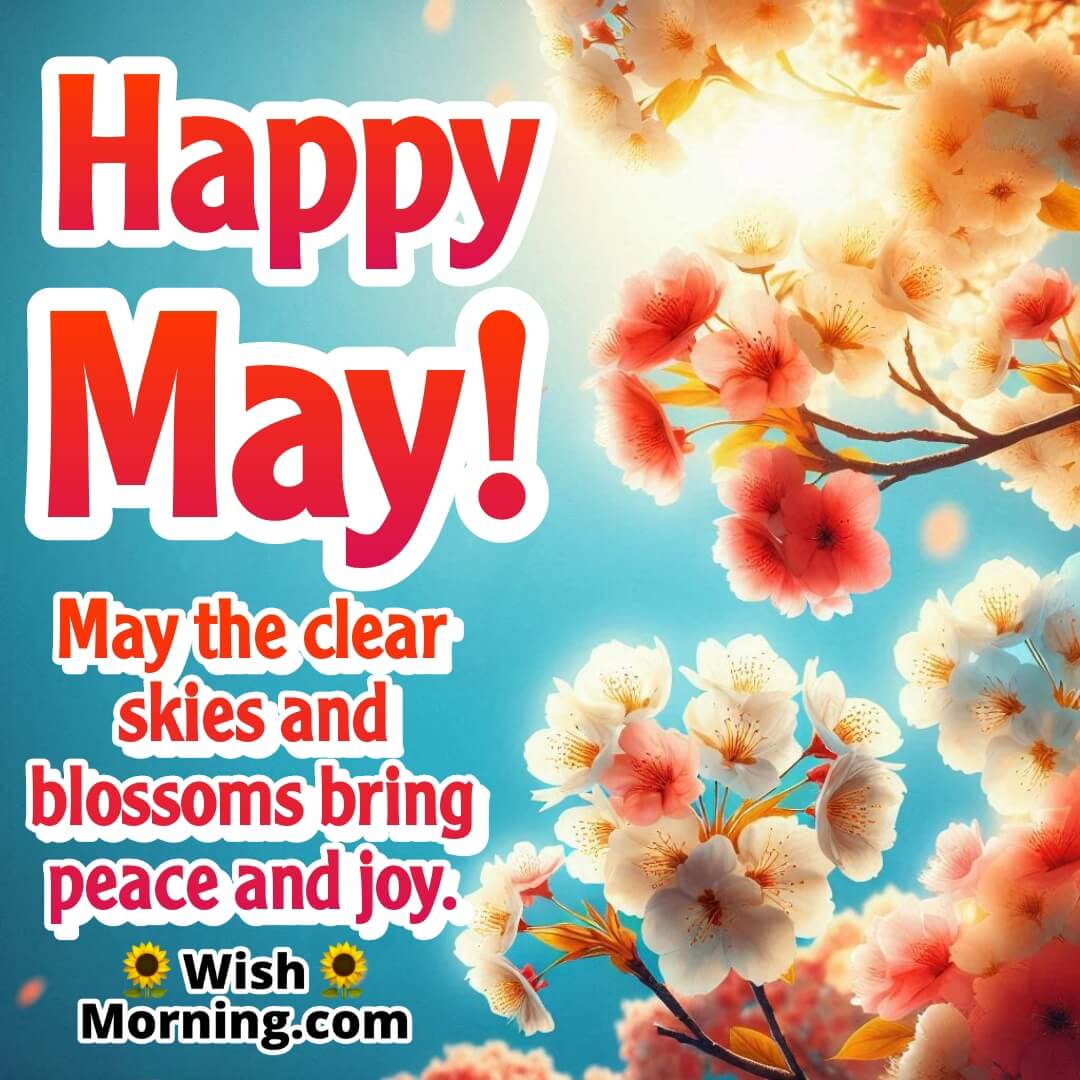 Blossoming trees under clear blue May skies, symbolizing serenity, clarity, and seasonal joy.