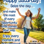 Happy Saturday image with a bright park walk, symbolizing inspiration, energy, and new opportunities.
