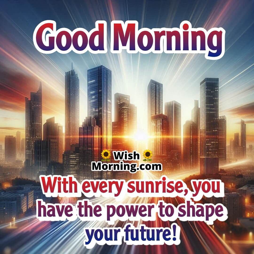 Urban skyline with a powerful sunrise in the background symbolizing the future.