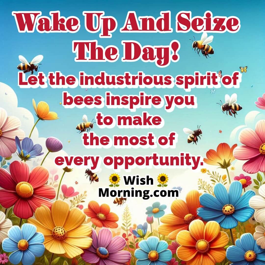 Buzzing bees in a lively flower garden, symbolizing industry, motivation, and seizing the day.