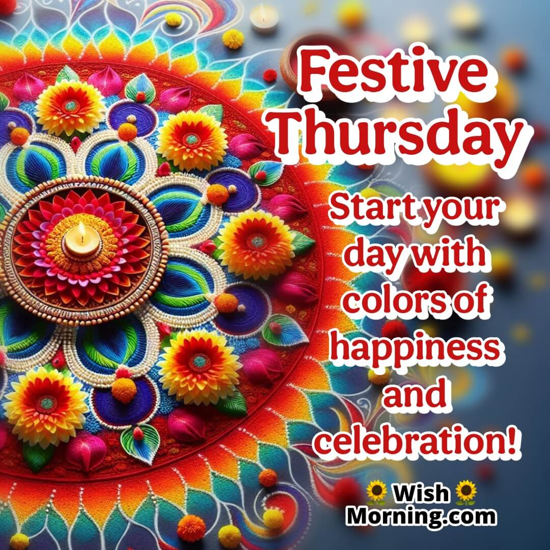 A colorful rangoli decorated with diyas on a Thursday, symbolizing celebration and joy.