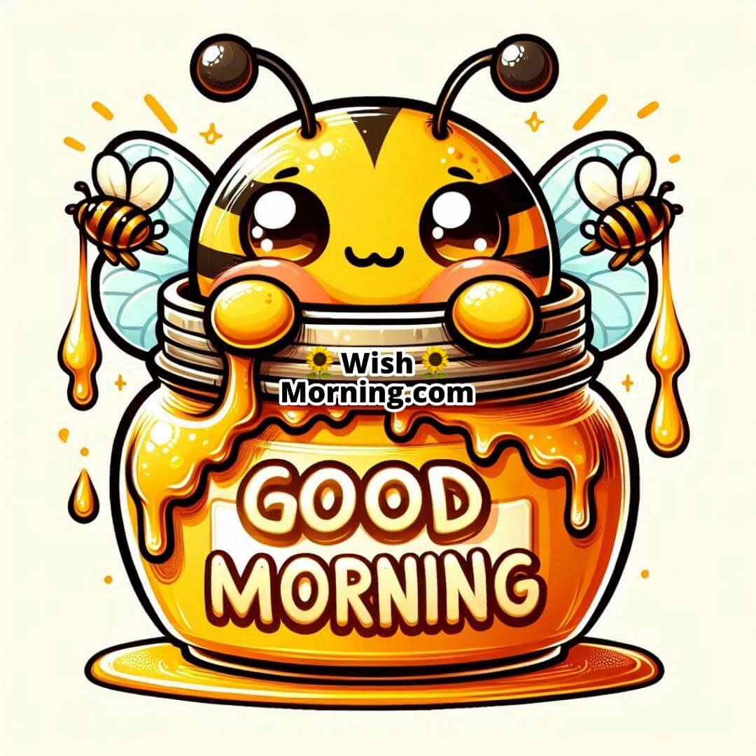 Good Morning Bee In Honey Jar Cartoon Image