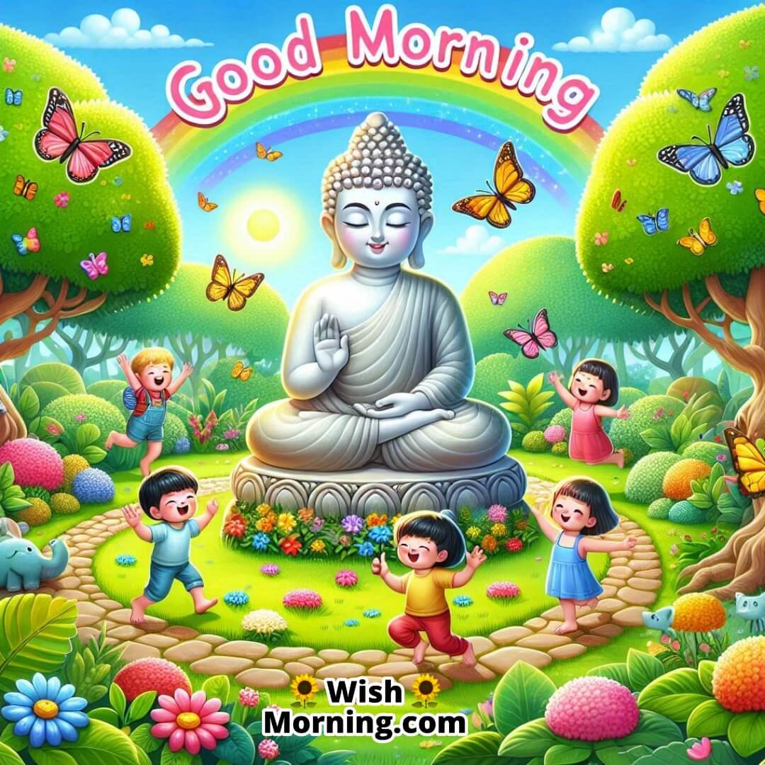 Good Morning Buddha Garden With Children Pic