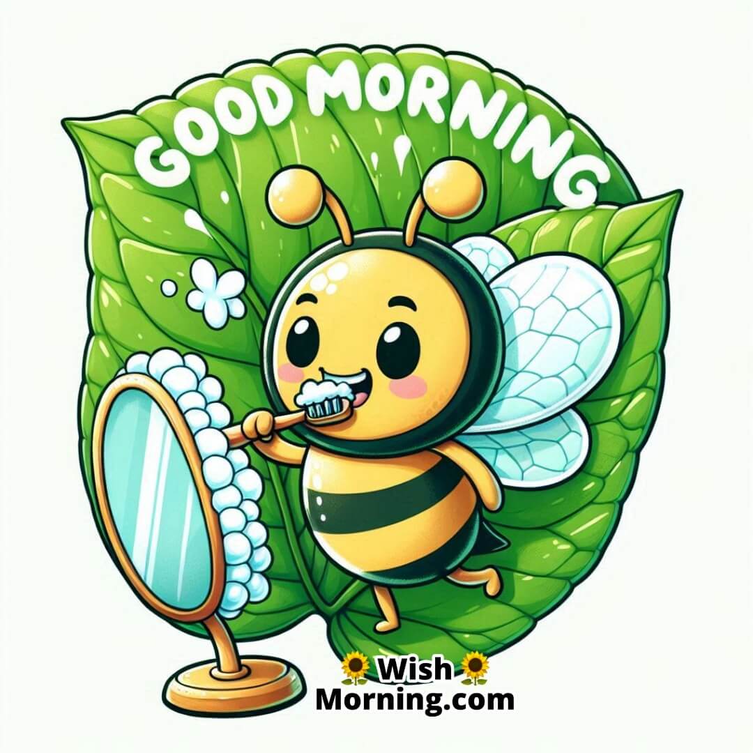 Good Morning Cartoon Baby Bee Brushing Image