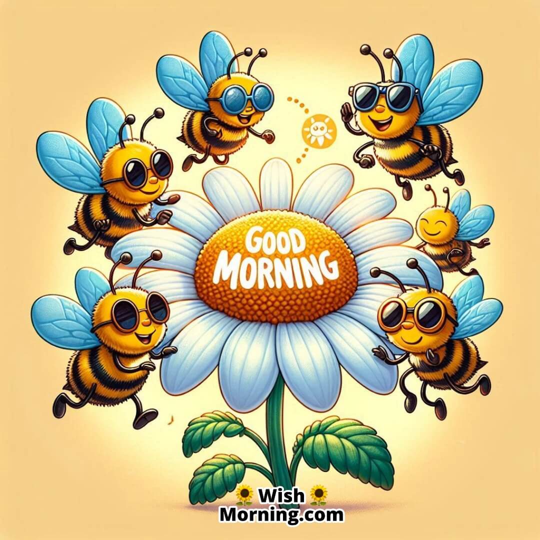 Good Morning Dancing Bees Around Flower Image