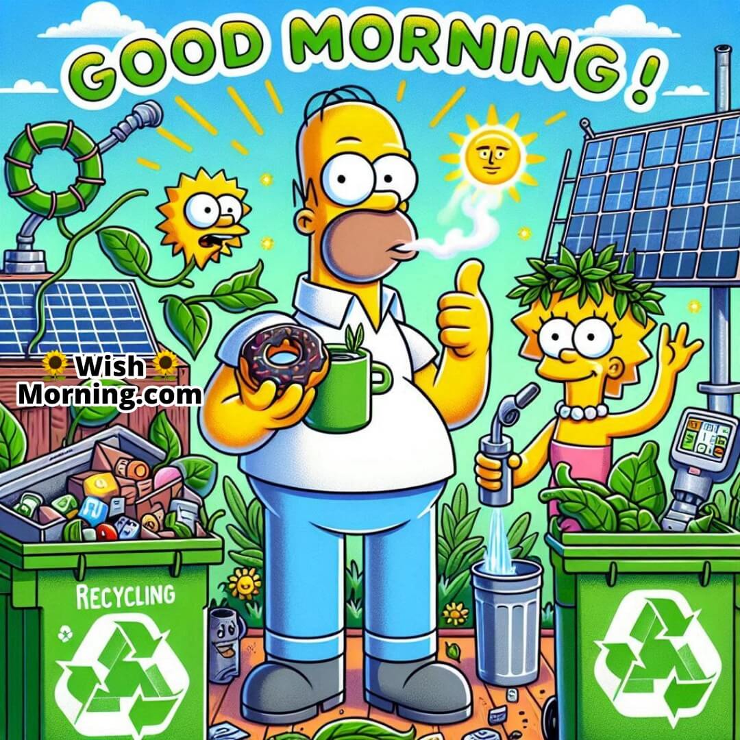 Homer trying to go green under Lisa’s guidance on a funny animated morning.