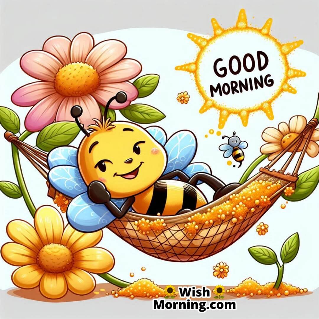 Good Morning Relaxing Bee Cartoon Hammock Image