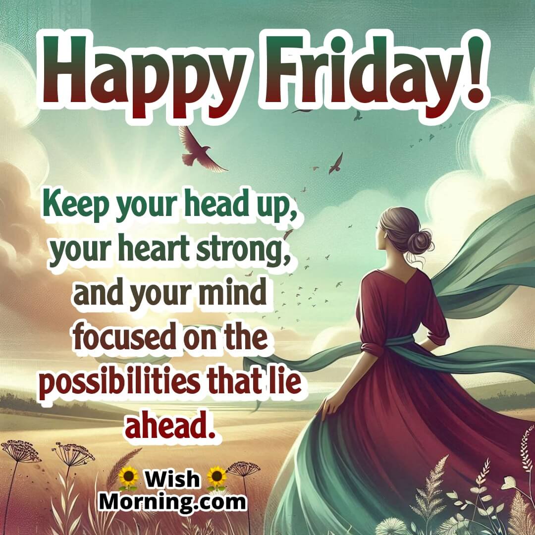 Friday motivation with uplifting pose and bright open sky for inspiration.