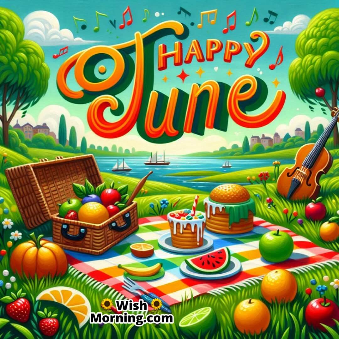 Happy June celebrated with a riverside picnic full of joy and greenery.
