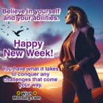 Happy New Week with bold sunrise symbolizing strength, confidence, and new challenges.