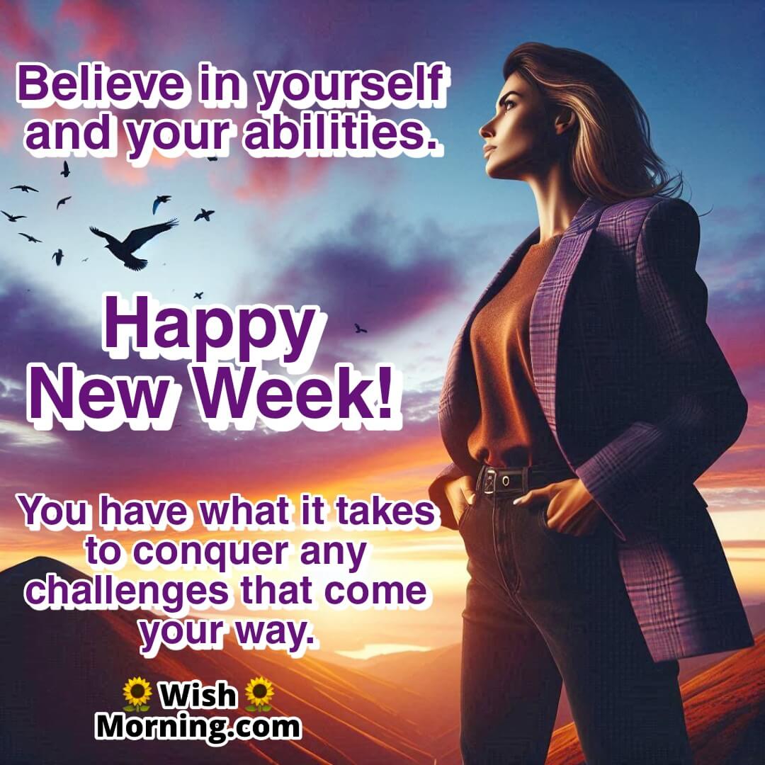 Happy New Week with bold sunrise symbolizing strength, confidence, and new challenges.
