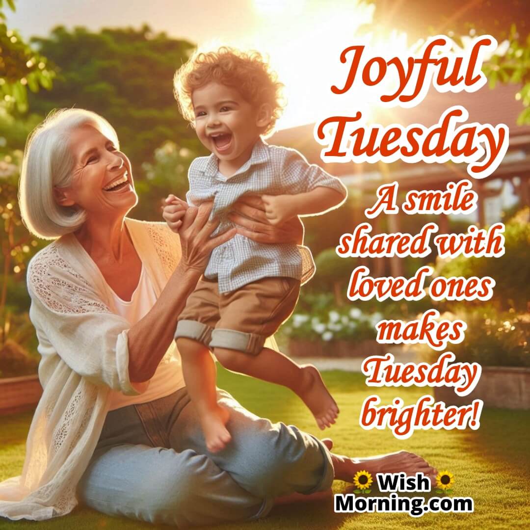 A grandmother and grandchild laughing together, symbolizing love and warmth for Tuesday.