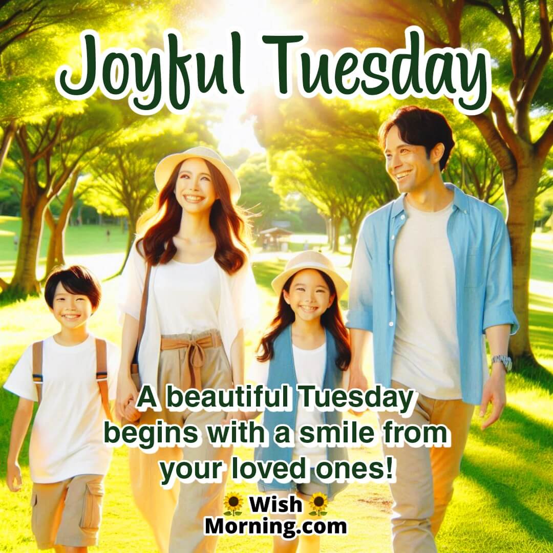 A family walking together in a park, symbolizing happiness and connection on Tuesday.