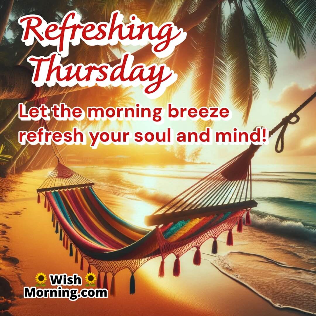 A hammock on a quiet beach with morning waves on a Thursday, symbolizing relaxation and peace.