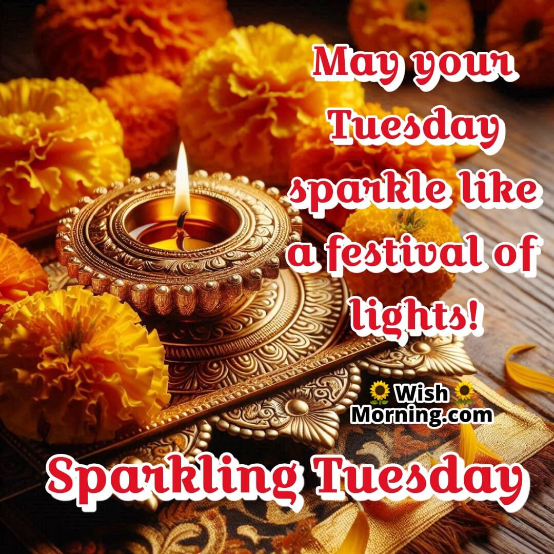 A glowing diya with marigold flowers, symbolizing warmth and positivity for Tuesday.