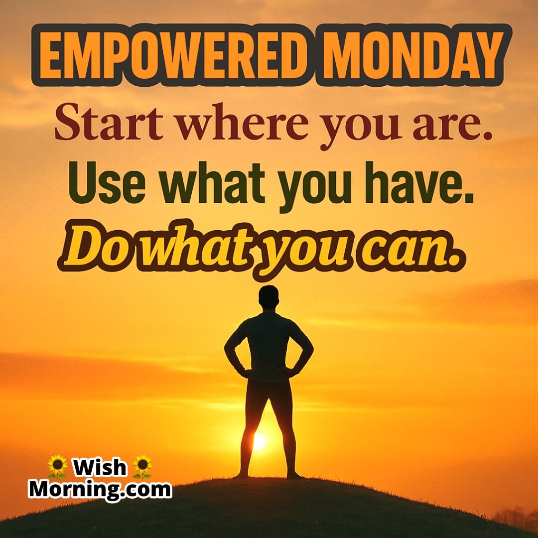 Empowered Monday scene with confident posture at sunrise or bright workspace symbolizing determination, action, and fresh beginnings.