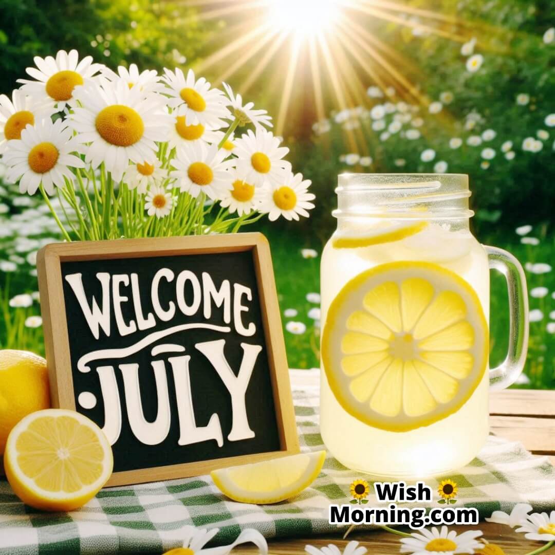 Welcome July with refreshing lemonade and garden freshness.