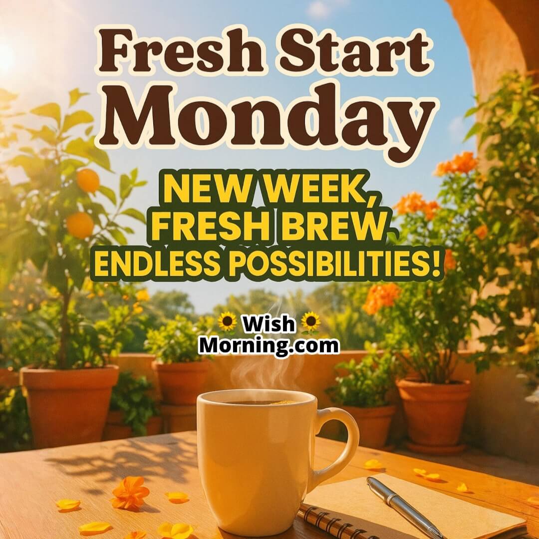 Fresh Monday morning with coffee, sunlight, and greenery symbolizing motivation, new beginnings, and endless possibilities.