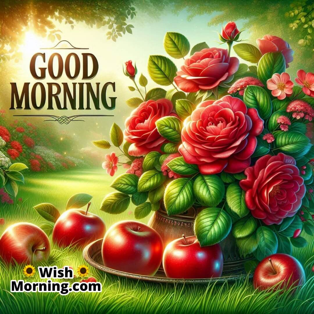 Good Morning Bouquet Of Roses And Fresh Apples Pic