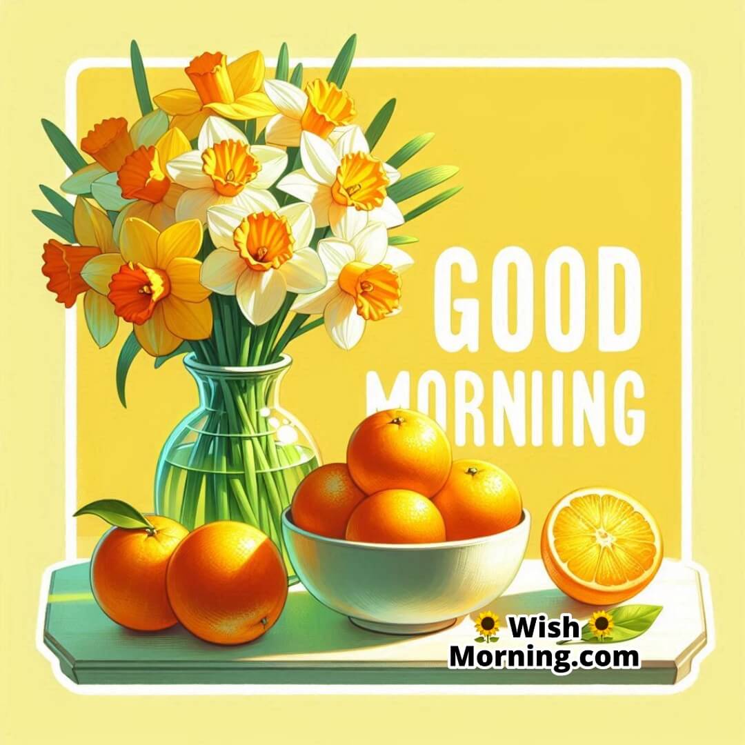 Good Morning Daffodils And Juicy Oranges Image