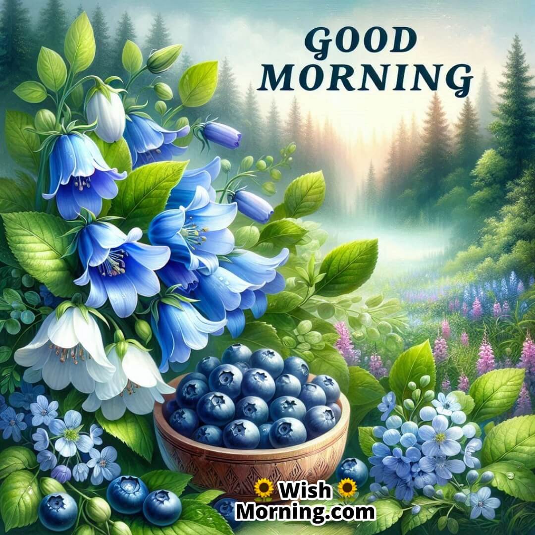 Good Morning Image With Bluebell And Blueberry